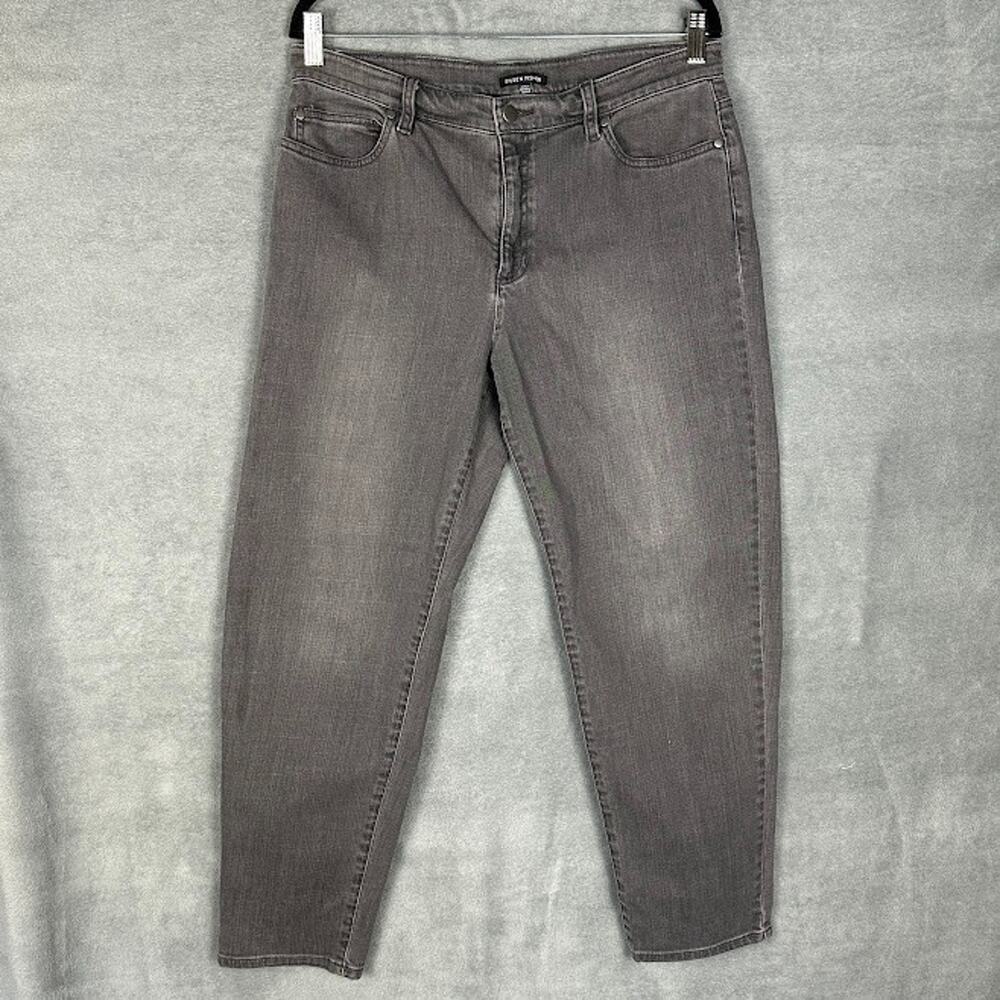 Eileen Fisher Jeans Womens 14P Gray Black Straight Stretch Organic High Rise